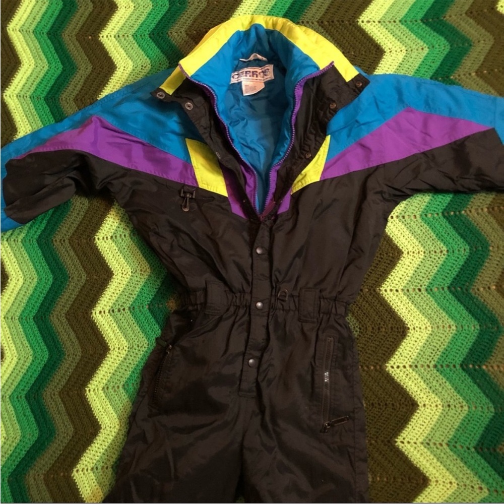 CERROS ski snow suit vintage color lock black purple blue yellow size S retro